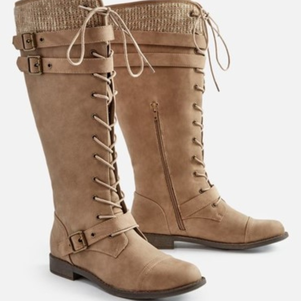 Brand New Winter Lace-up Sweater Taupe Flat Boot